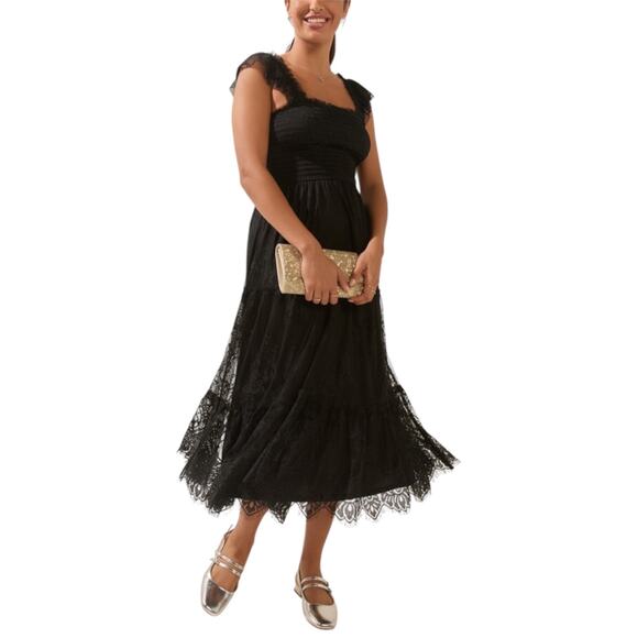 Francesca’s Dresses & Skirts - Francesca’s MiAmi Sandra Romantic Black Lace Tulle Midi Dress Women’s Medium NWT